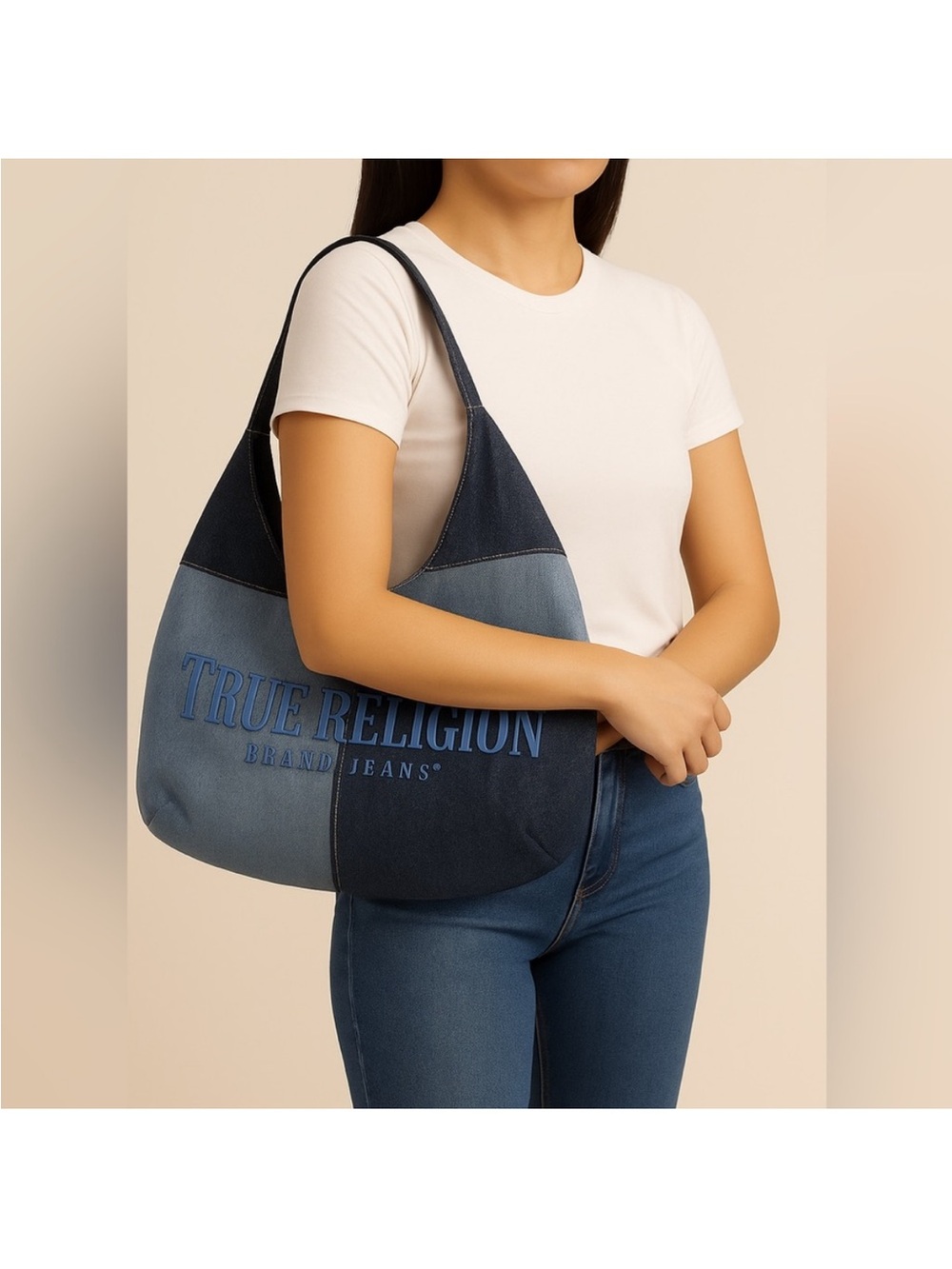 True Religion Two-Tone Blue Denim Shoulder Bag